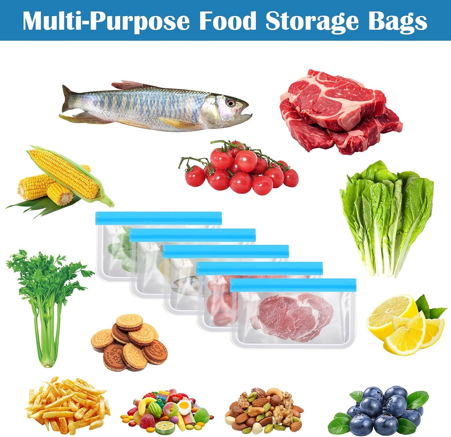 Bolsas reutilizables para alimentos con cremallera 10 pzas