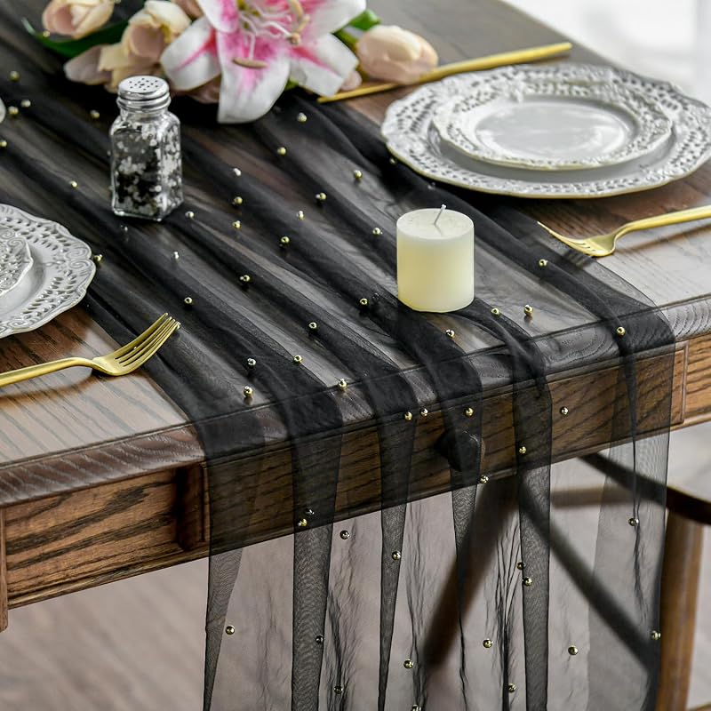 Mesa Camino Gasa Negro Perla 120pulg Transparente