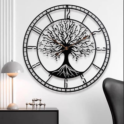 Reloj pared diseño árbol vida metal negro 24pulg