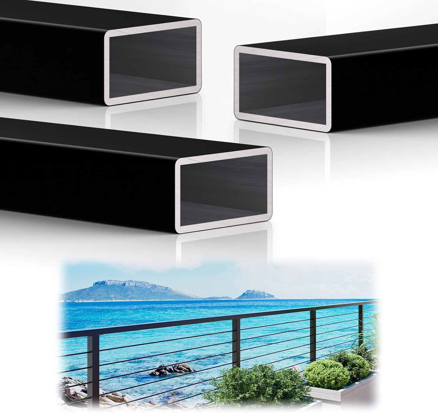 3 Pzas Pasamanos Aluminio Negro 6ft Riel Plano Escaleras