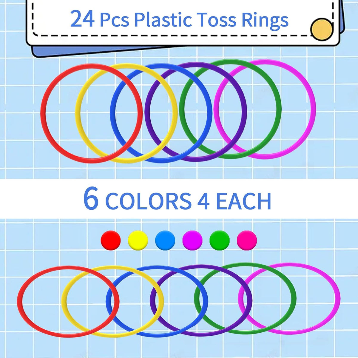 24 Anillos Plástico Juego Lanzamiento Niños Multicolor