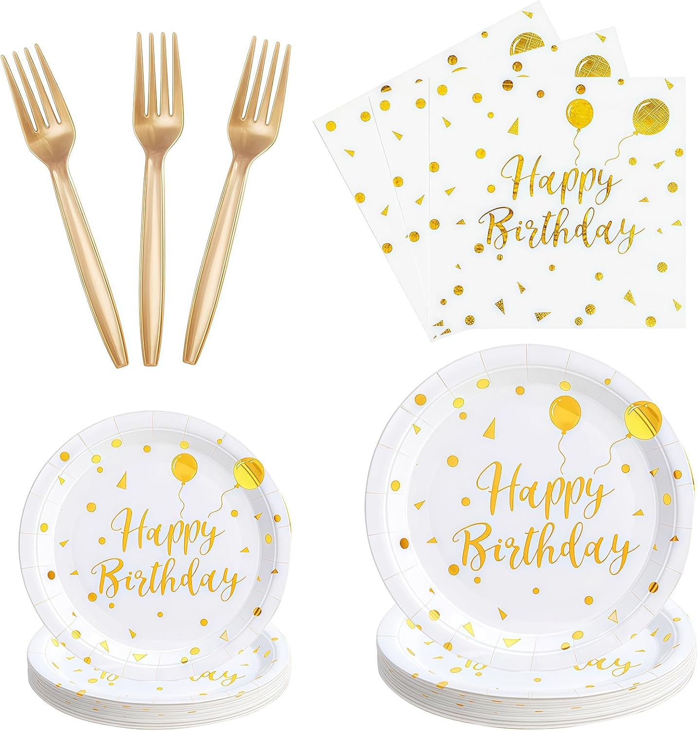 Set 100 servilletas cumpleaños diseño dorado 25 invitados