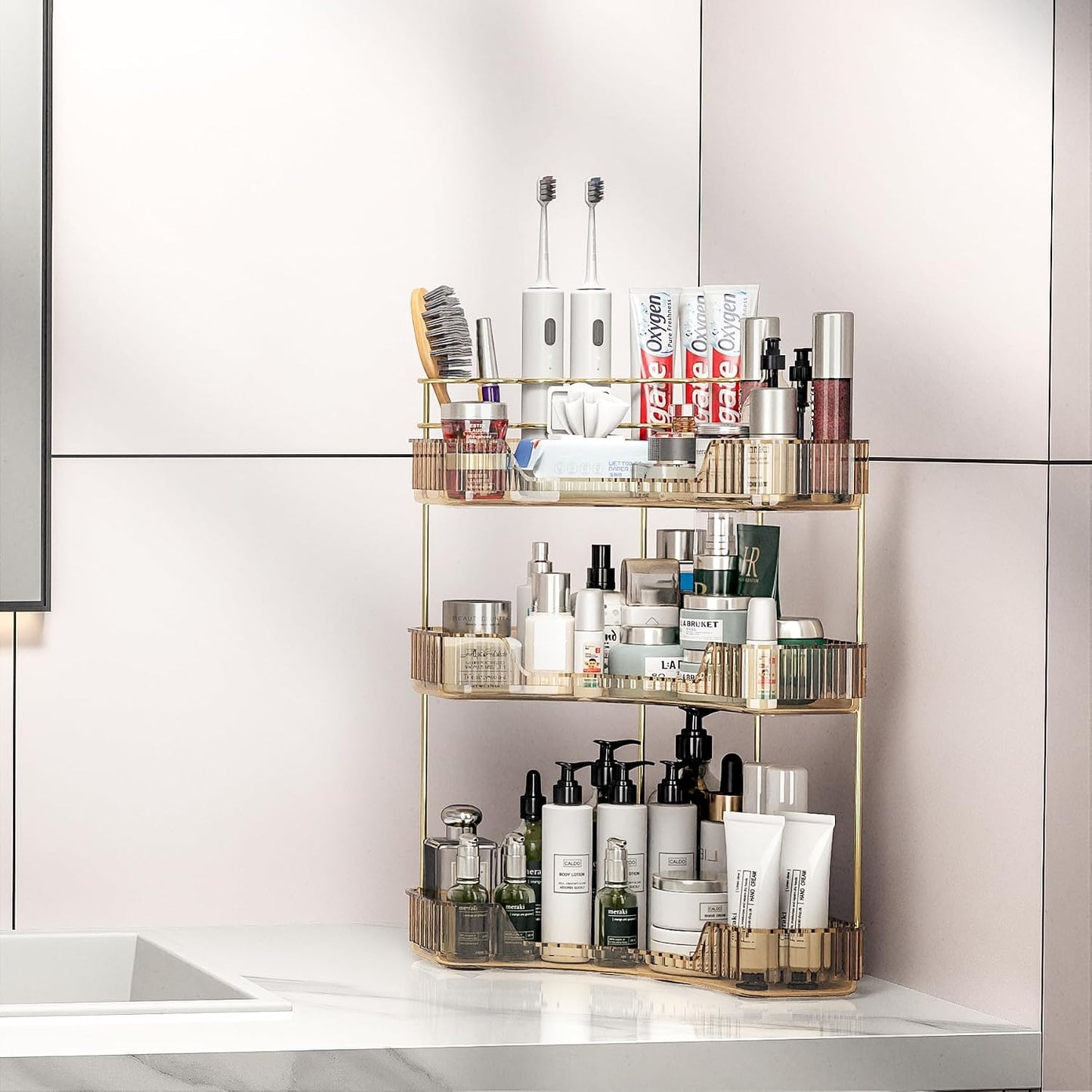 Organiz. esquina baño cocina 3 niveles con soportes