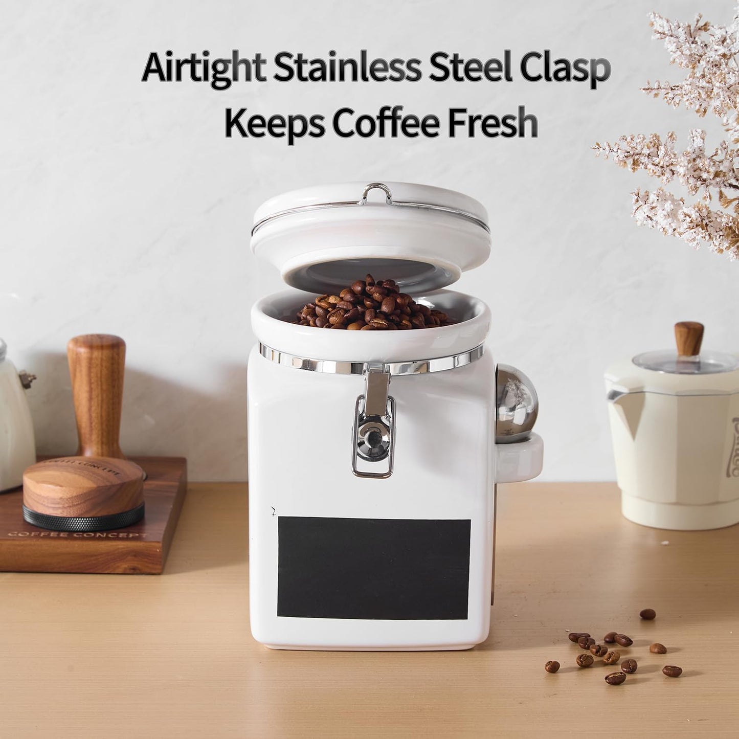 Recipiente cerámica café con tapa hermética 2.3L