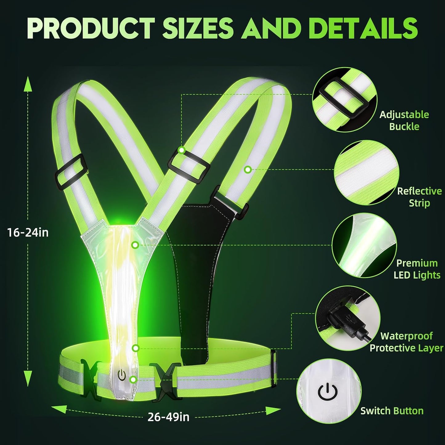 Chaleco reflectante LED ajustable para correr ciclismo