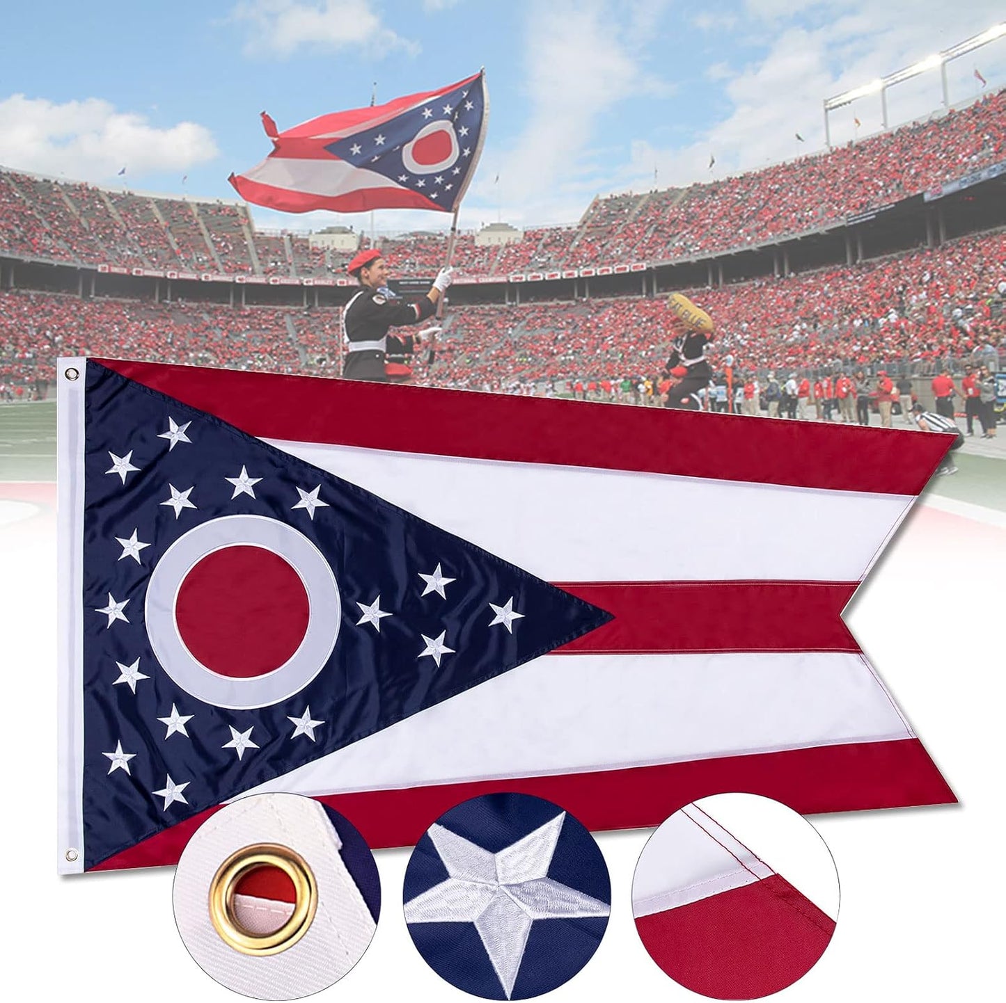 Bandera Ohio 3x5ft nailon 210d estrellas bordadas