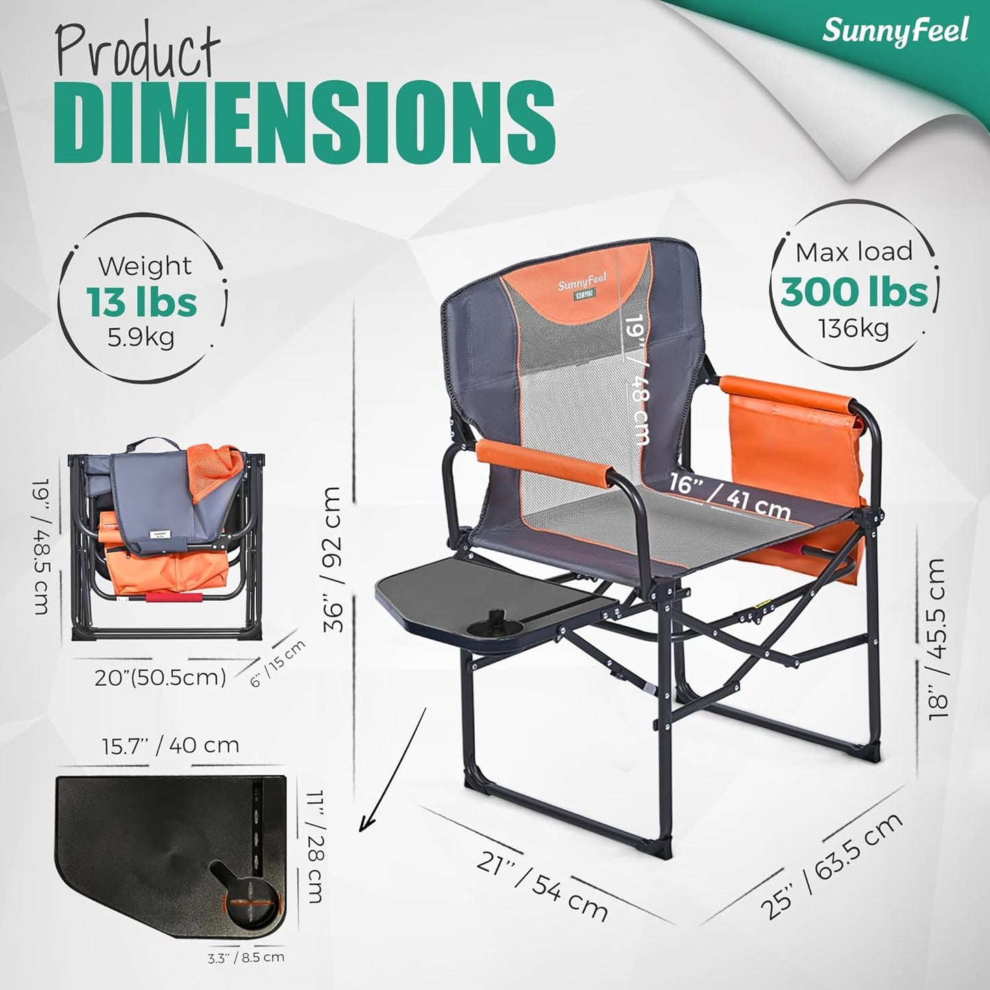 Silla plegable camping gran tamaño con mesa bolsillo para