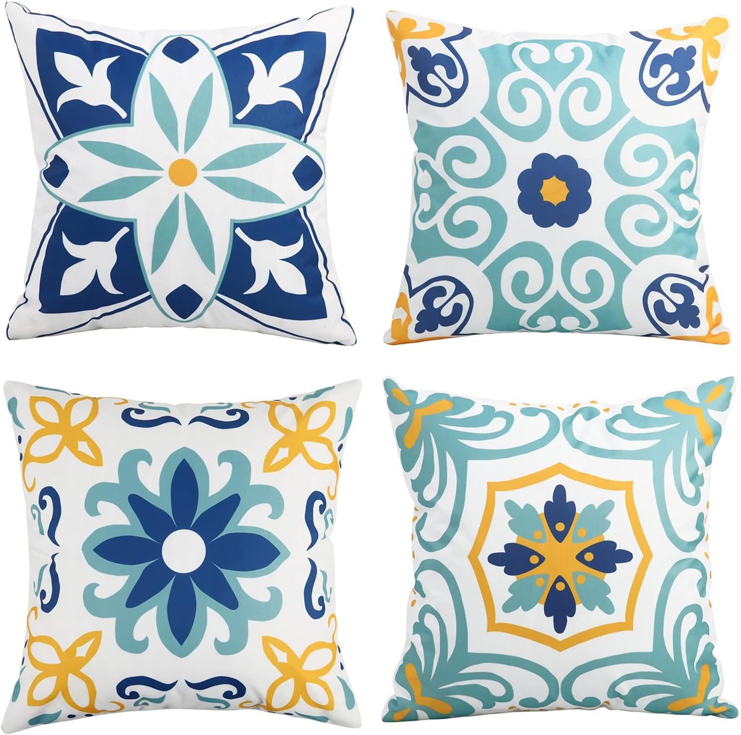 4 Fundas Almohada Impermeables Estampado Floral 18x18" Azul