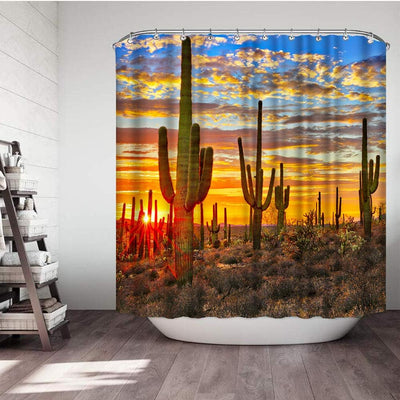 Set cortina ducha cactus 72x72pulg con ganchos