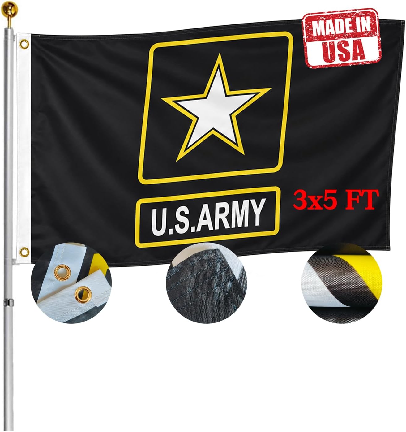 Bandera militar negra doble cara 3x5ft para exteriores