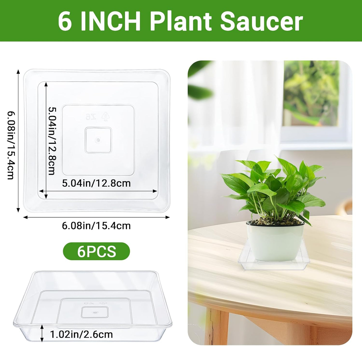 Platillo cuadrado 6pulg para plantas 6pzas resistente