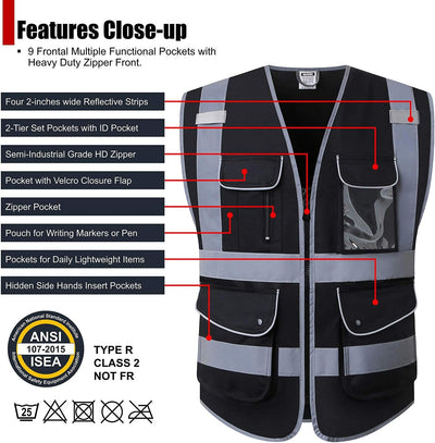 Chaleco seguridad reflectante clase 2 ANSI con 9 bolsillos
