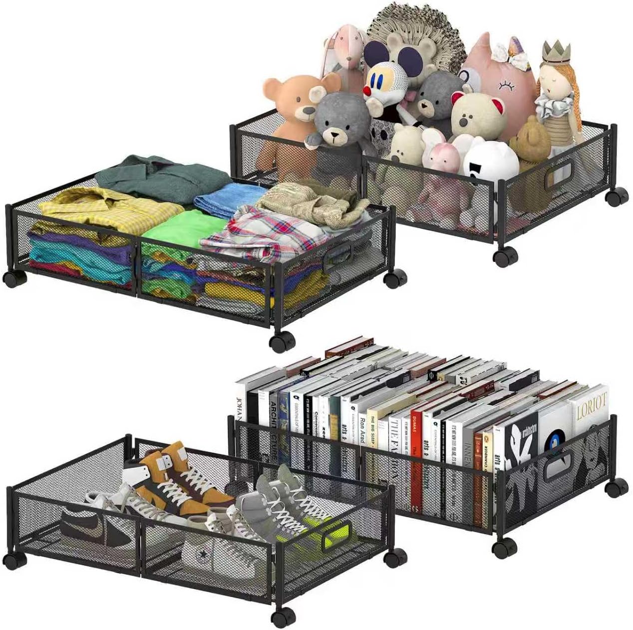4 Pzas Organiz. Plegable Cama con Asas y Ruedas