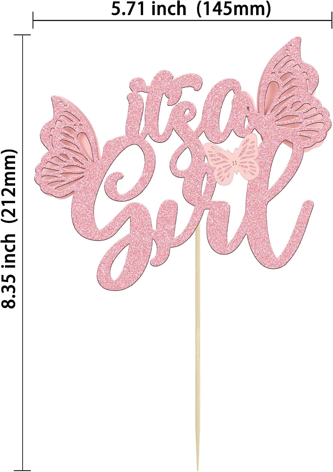 Decoración pastel mariposa 3D purpurina rosa baby shower