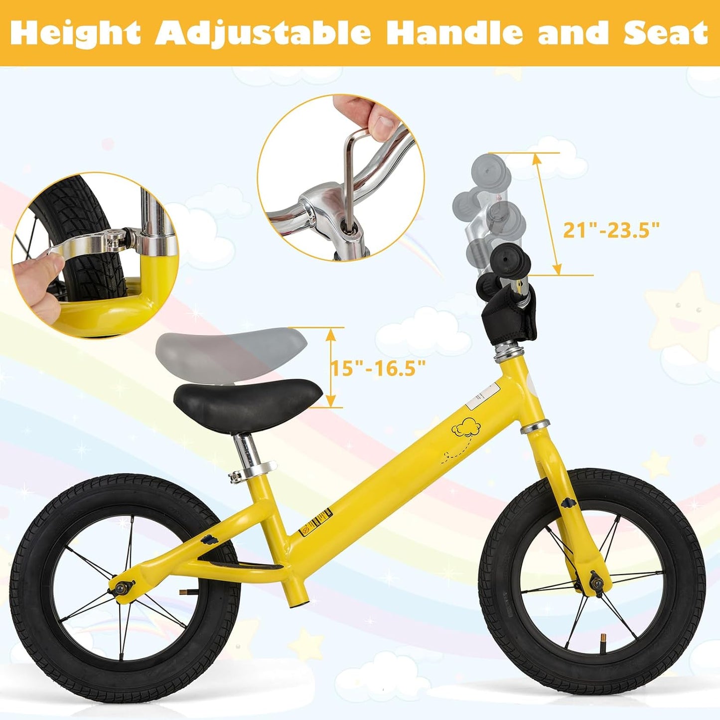 Bicicleta equilibrio 12pulg para niños +3 años ajustable