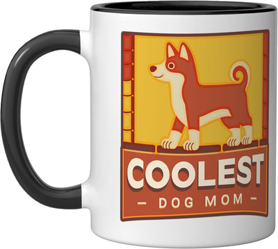 Taza cerámica retro para mamá de perro negra/blanca