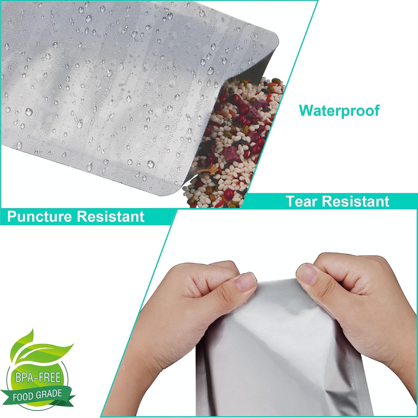 50 Bolsas Mylar 1qt para Almacenar Alimentos Café Té Granos