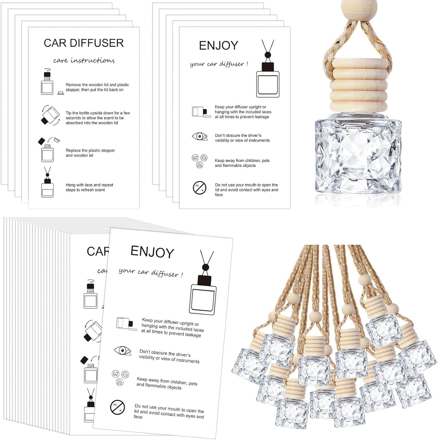 50 Set Botellas Difusoras Coche 2x3.54" Tarjeta Blanca