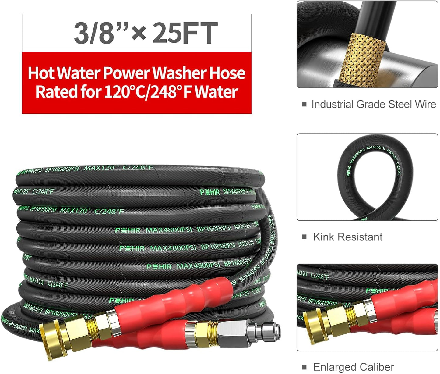 Manguera 3/8pulg 25ft 4800PSI con adaptadores