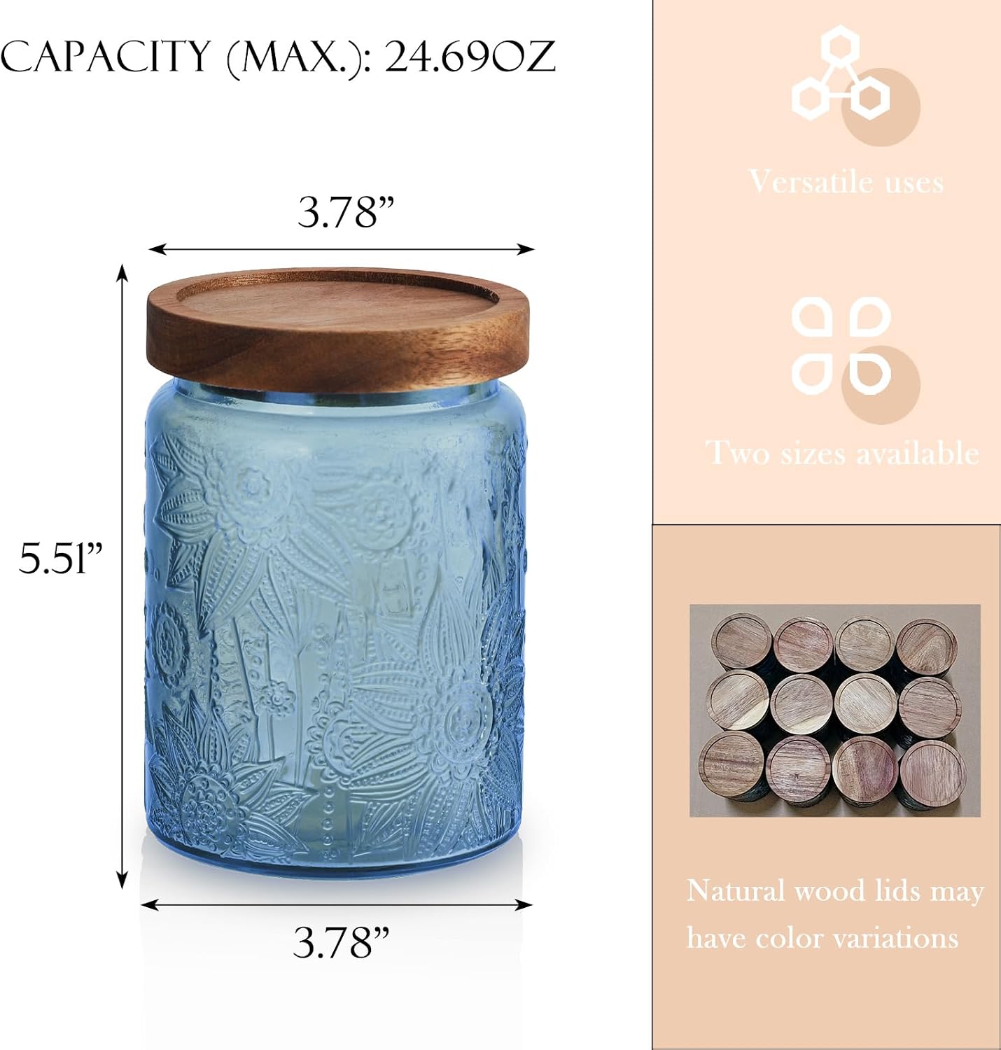 2 Pzas Tarros Vidrio Decorativos con Tapas Madera