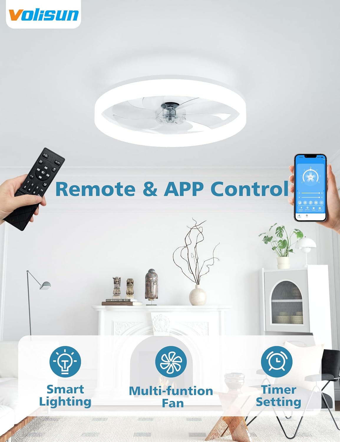 Ventilador techo luz control remoto 3000K-6500K blanco