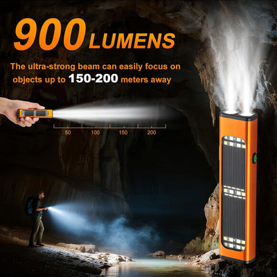 Linterna solar multifunción 900 lúmenes IP65 naranja