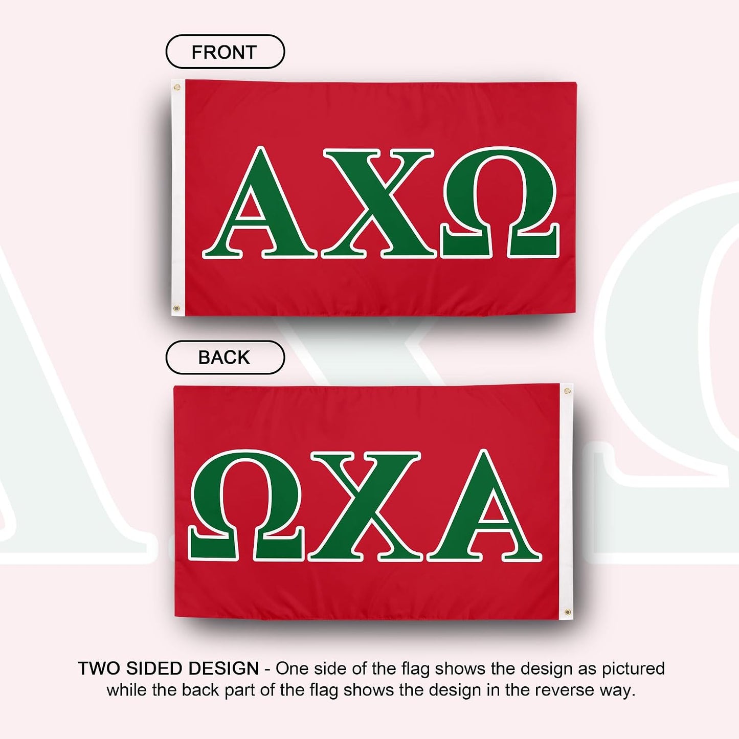 Bandera AXO Hermandad Alpha Chi Omega 3x5ft Decoración