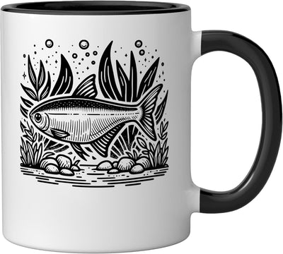 Taza cerámica Tetra Line Art para amantes de los peces negra/blanca