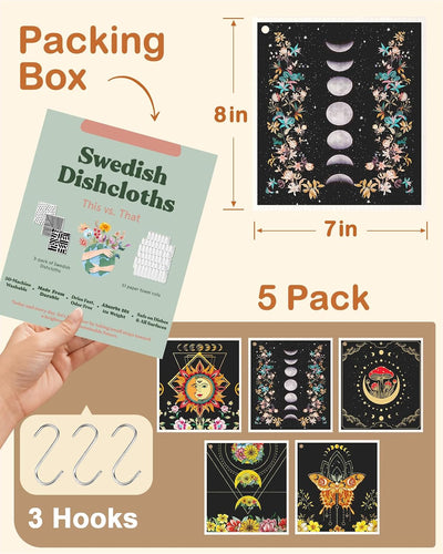 Paquete 5 paños suecos reutilizables secado rápido sol y luna
