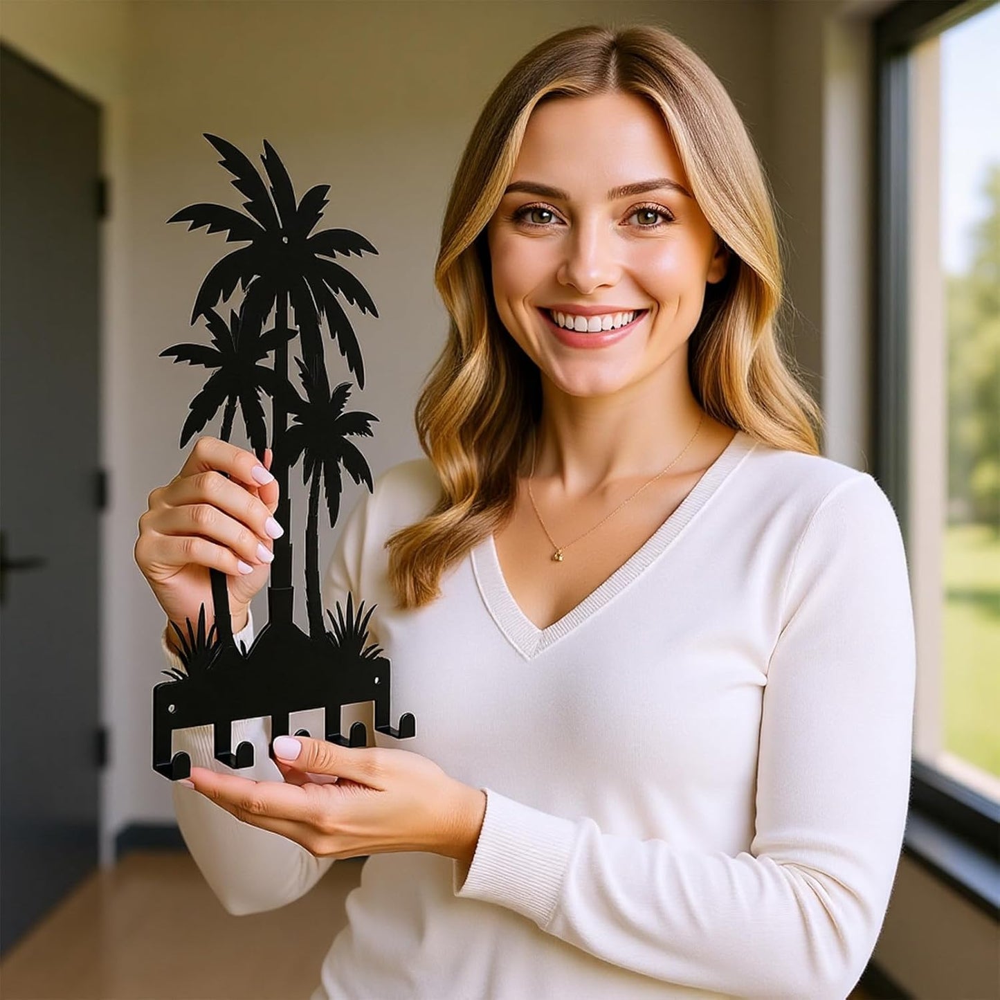 Portallaves metal negro 5 ganchos estilo tropical para pared