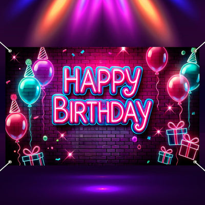 Cartel neón feliz cumpleaños 71x43pulg luz UV