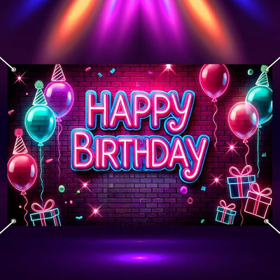 Cartel neón feliz cumpleaños 71x43pulg luz UV