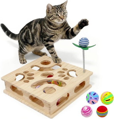 Caja rompecabezas madera pino gato laberinto sisal bolas