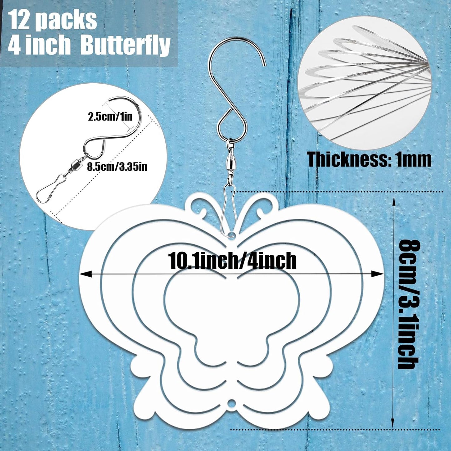 12 Molinillos Viento Aluminio 3D 4pulg para Jardín y Decoración