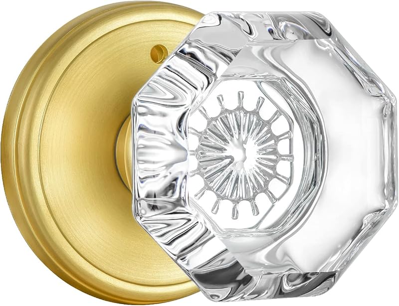 Perilla puerta dorada con cerradura vidrio octagonal