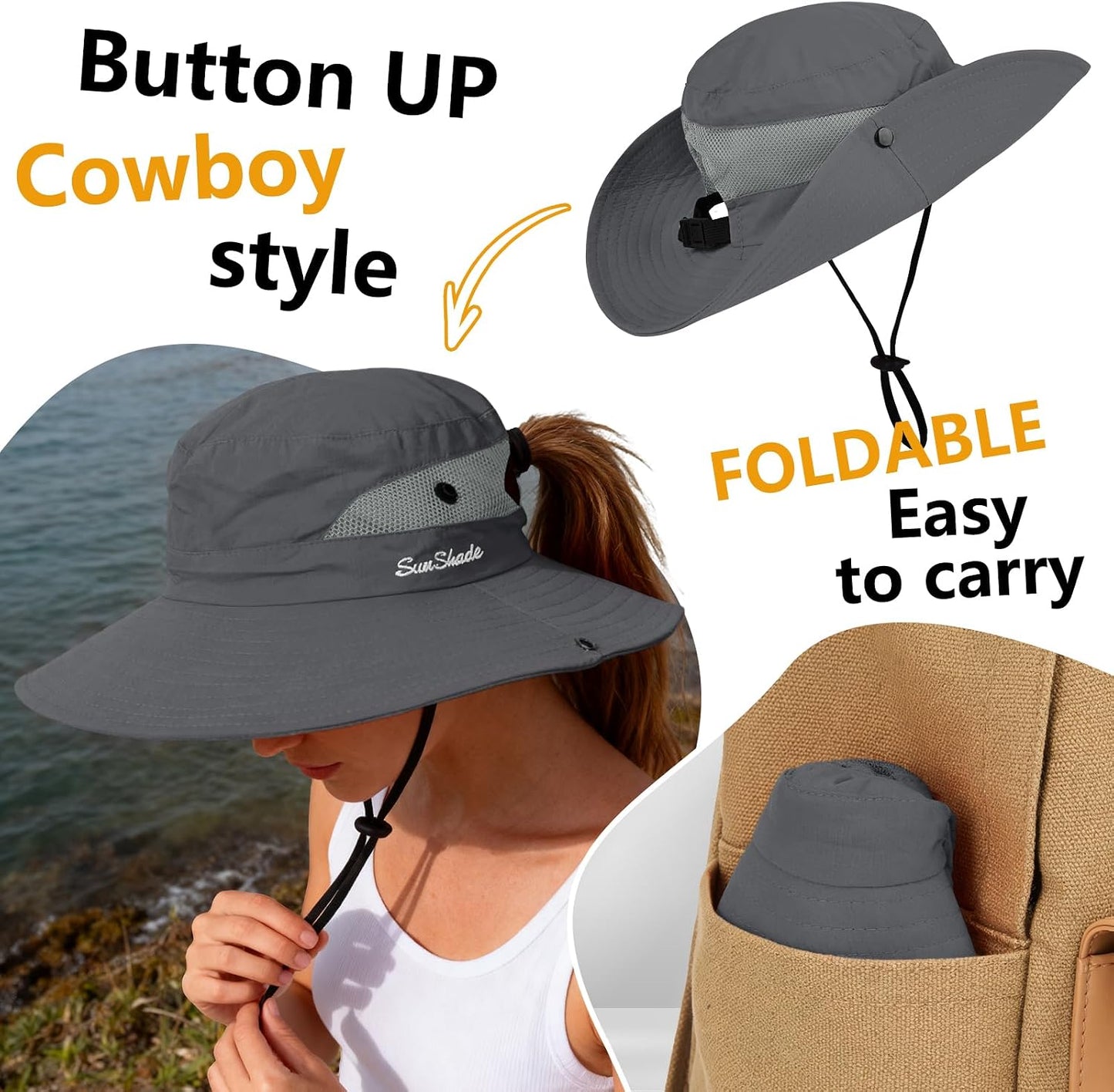 Sombrero safari mujer ala ancha UV plegable playa verano