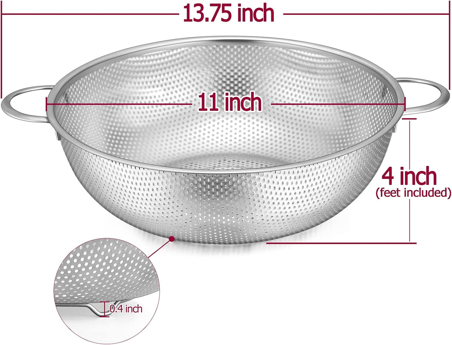 Colador acero inox 5qt con asas para drenar y lavar