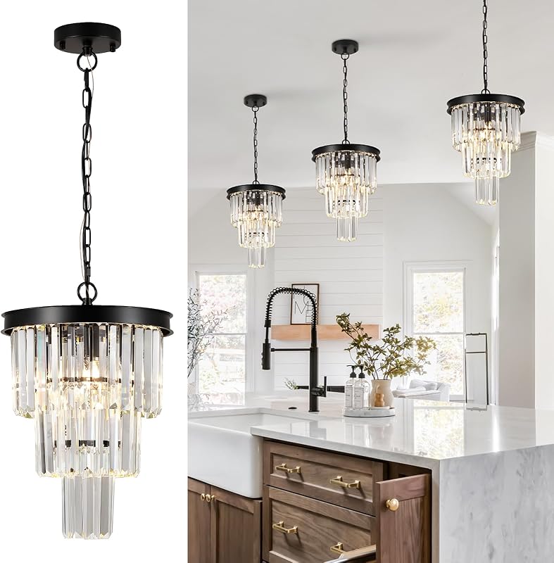 Lámpara colgante cristal negro para cocina comedor pasillo