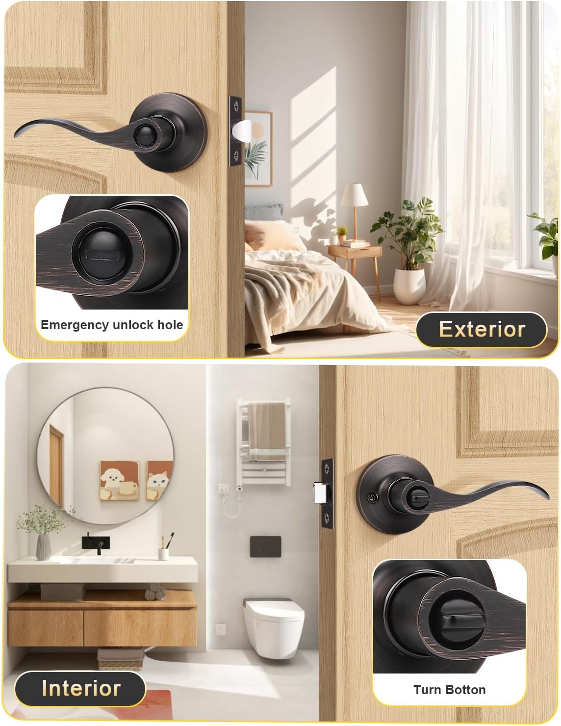 2 Pzas Manijas Puerta Bronce Aceitado Cama Baño
