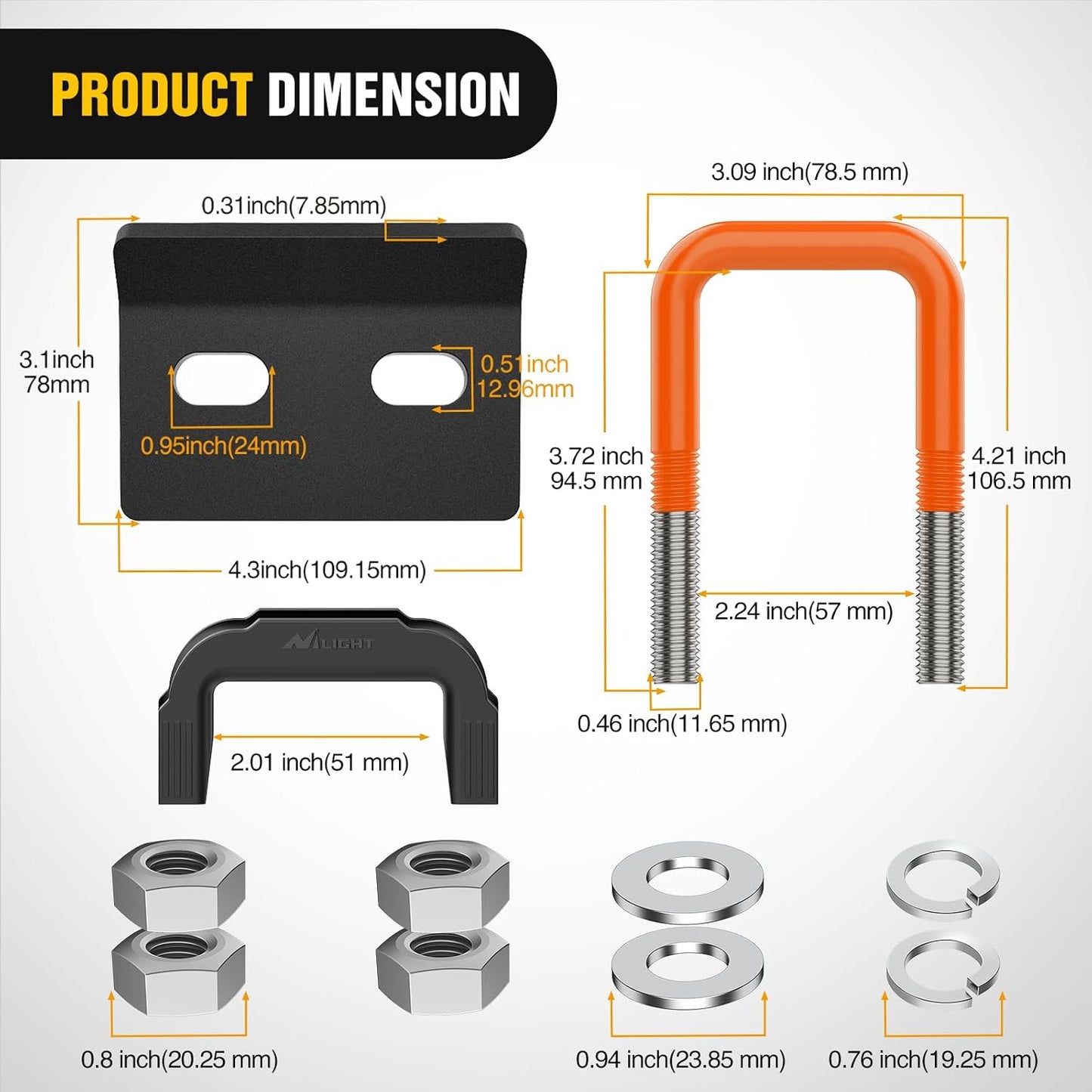 Tensor enganche remolque 5cm acero goma naranja placa negro