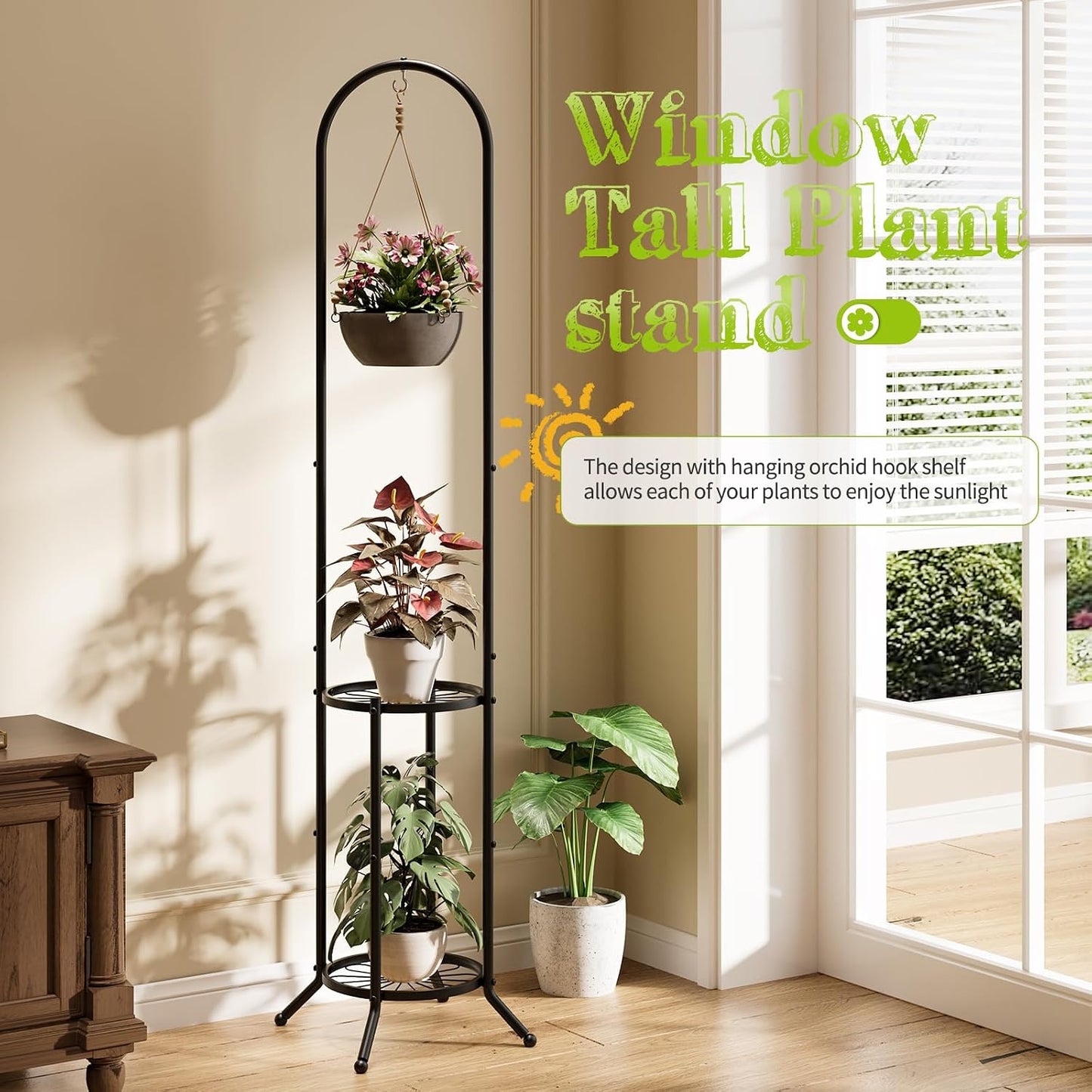 Soporte plantas metal resistente 3 niveles circular negro