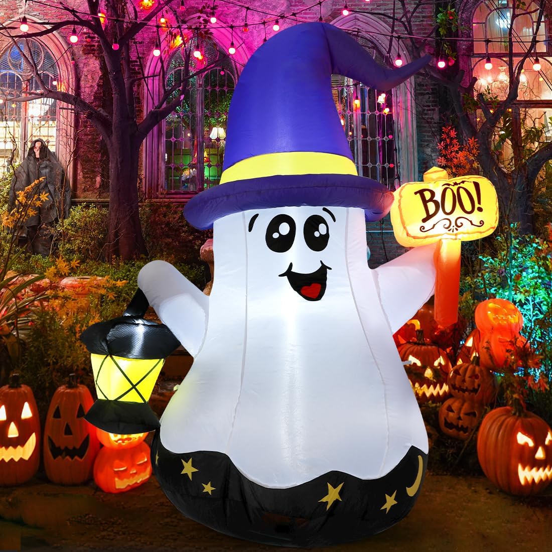 Fantasma blanco inflable con lampara para Halloween patio