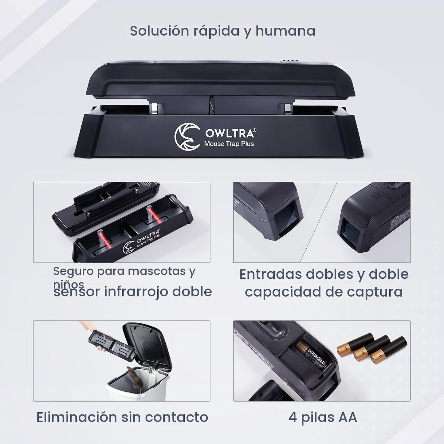 Trampa eléctrica ratones interior disparador seguro negro