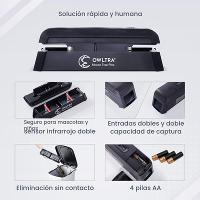 Trampa eléctrica ratones interior disparador seguro negro