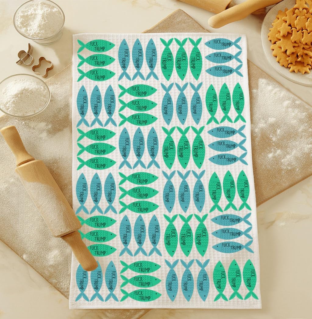 Toalla de cocina con mensaje político de pescado