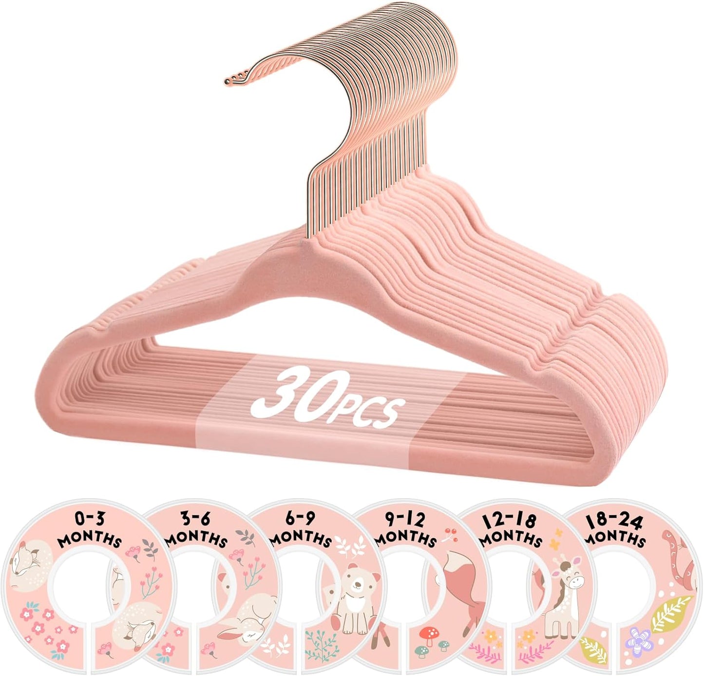Perchas terciopelo 11" para bebés con divisores antiderrap