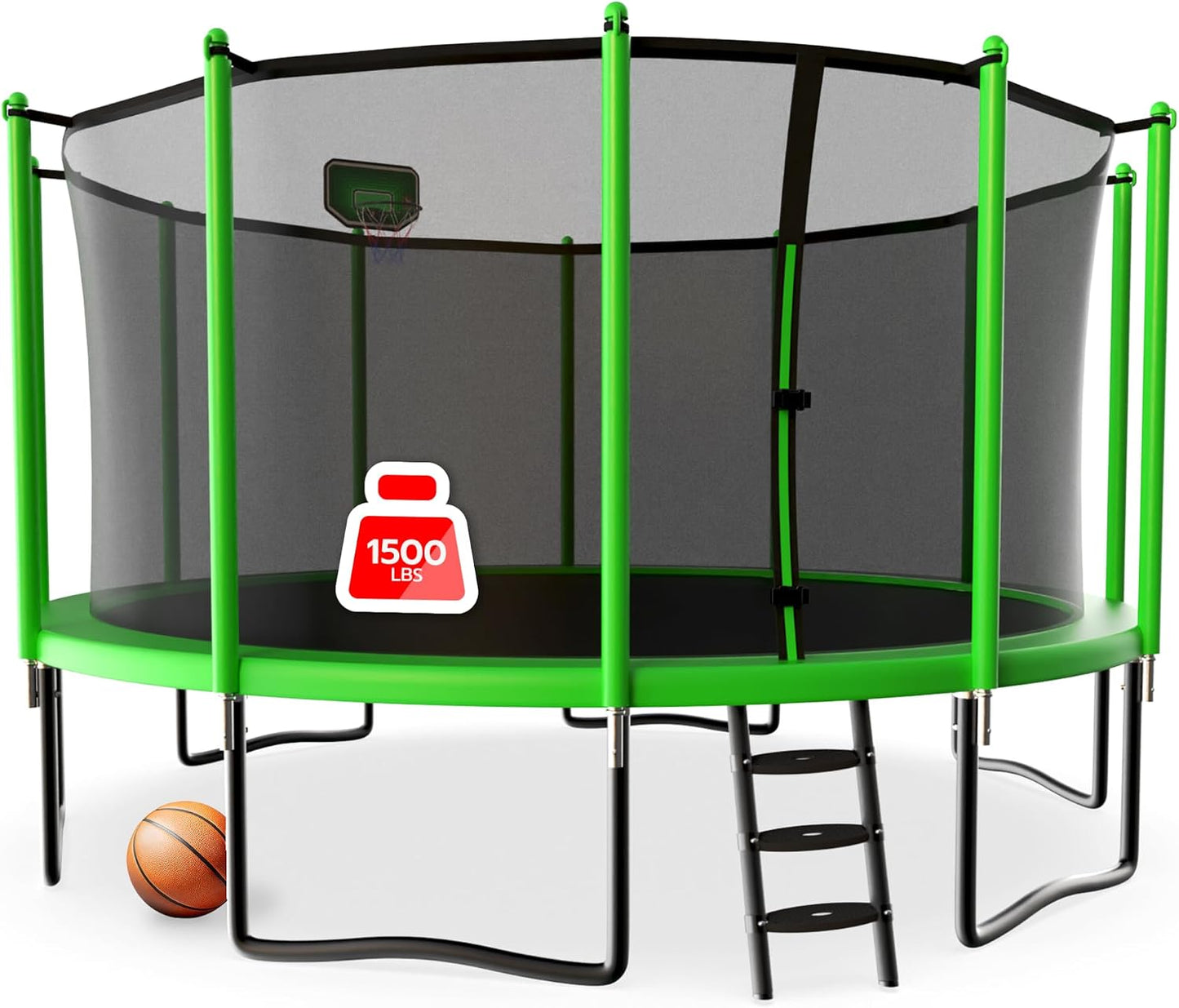 Trampolín 1500lbs para niños y adultos con canasta