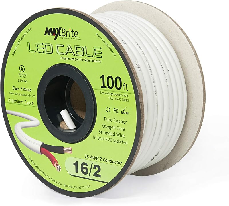 Cable LED 16AWG 100pies 2 conductores cert UL clase 2
