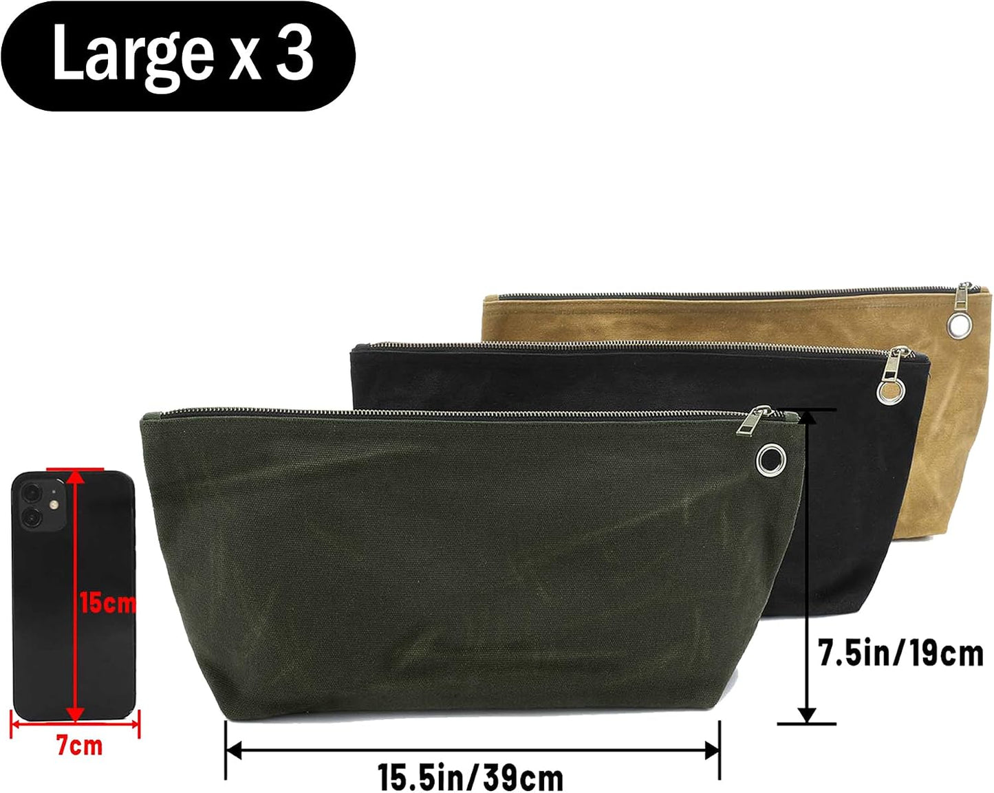 3 Pzas Bolsas Lona Encerada para Herramientas