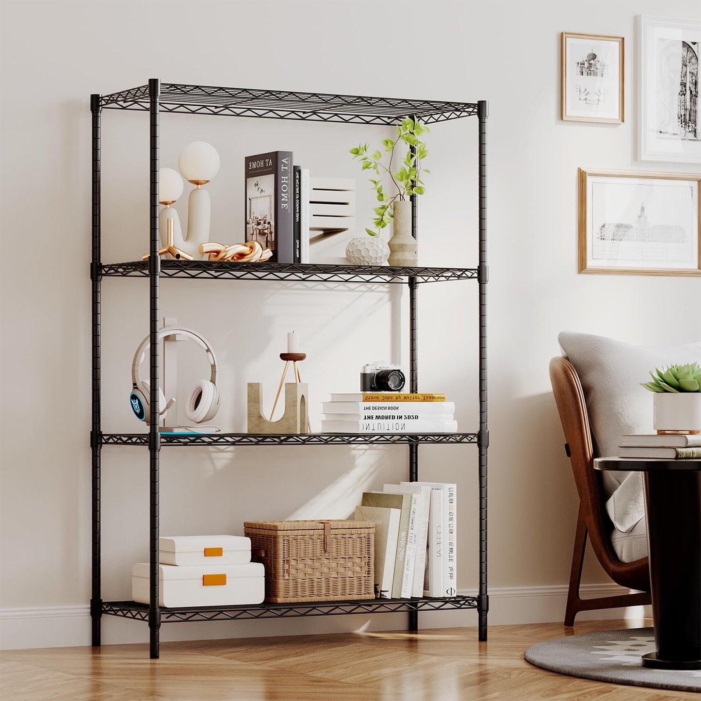 Estante metal negro 4 niveles ajustables 36x14x54